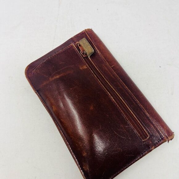 La Bella Zippered Wallet Snap Button Brown Black Genuine Leather One Size - Picture 3 of 7